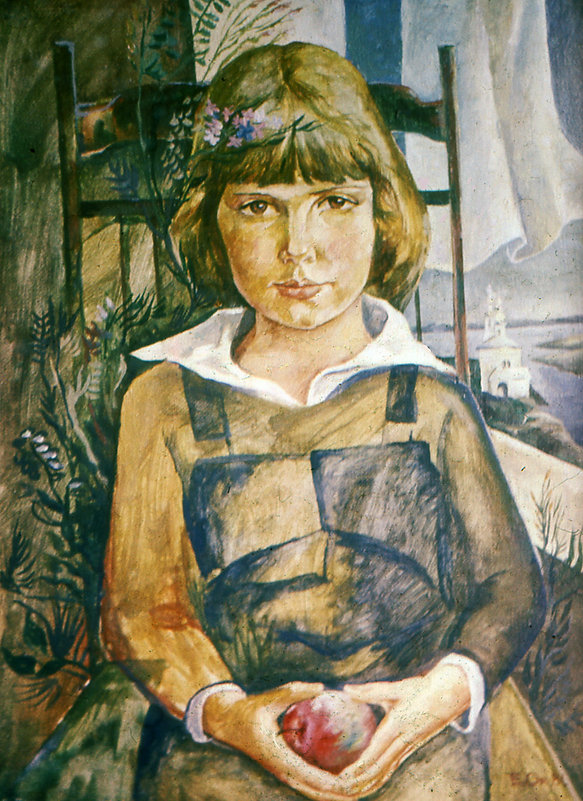 Девочка с яблоком, 1980. Евгений Окиншевич